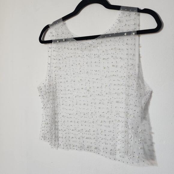 Sheer Pearl Rhinestone Tank Crop Top White - Picture 2 of 7